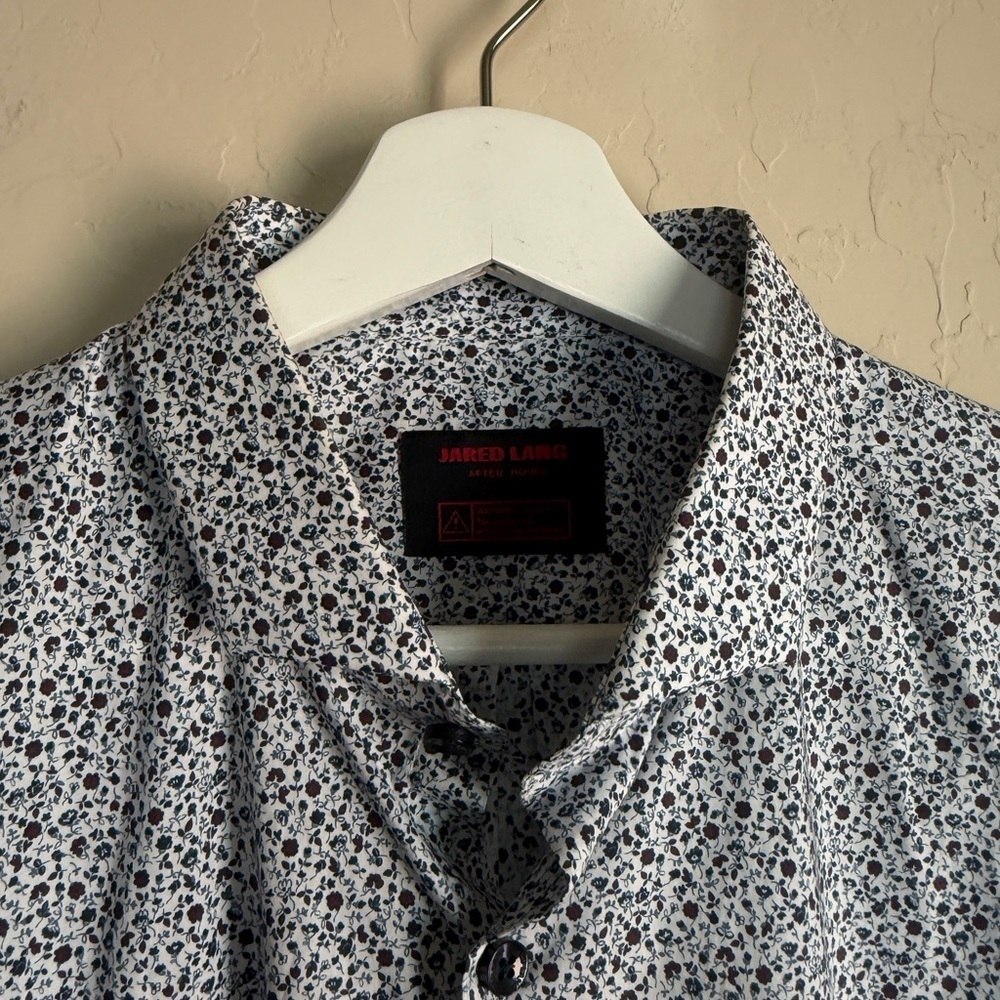 Jared Lang After Hours Men’s Collared Button Down Shirt White Navy Floral Large - Picture 3 of 8